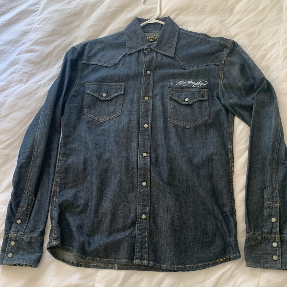 Ed Hardy size medium men’s jean button up shirt